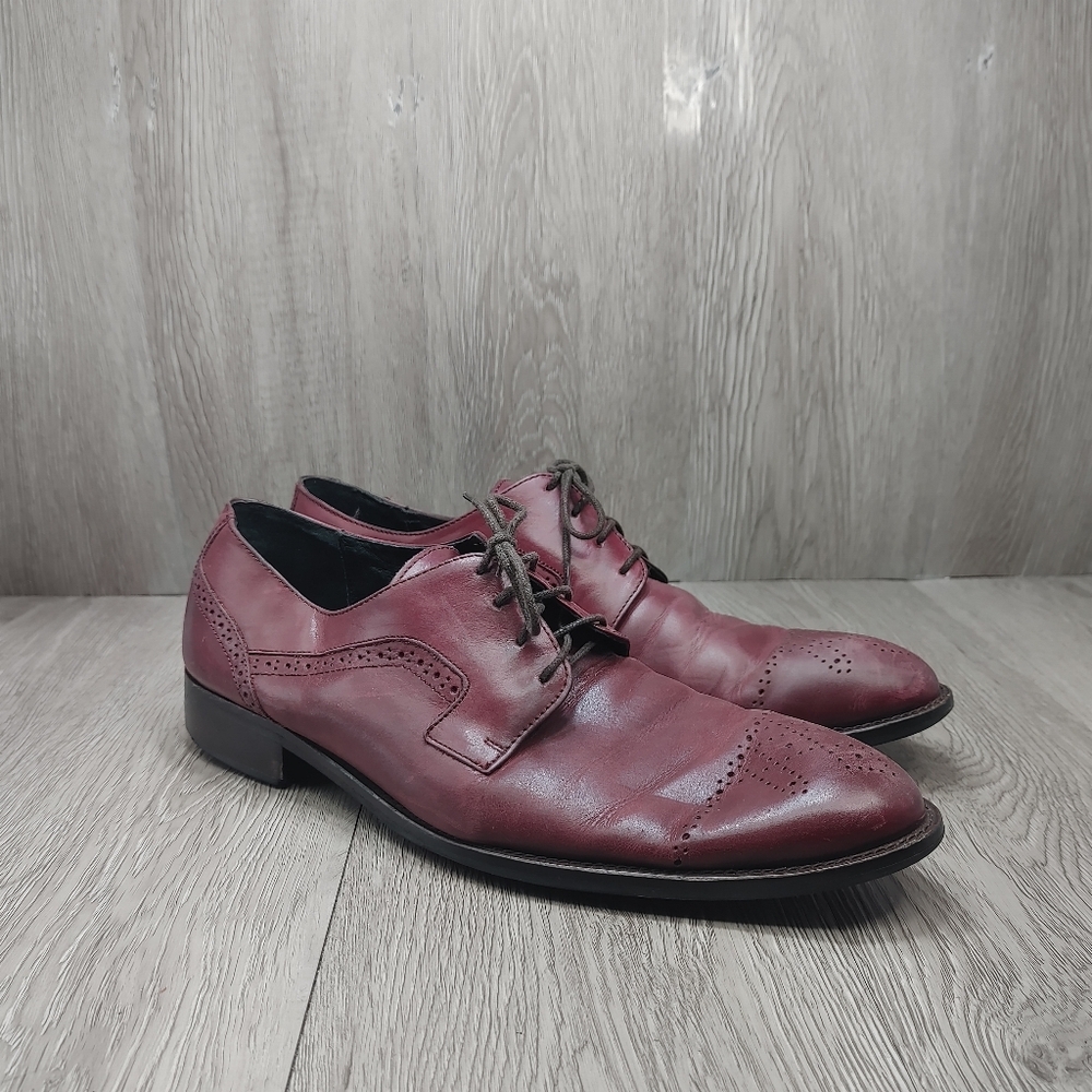 Rochas Oxford Dress Shoes Oxblood Warm Red Brown Perforated Detail EU 41 US 8‎